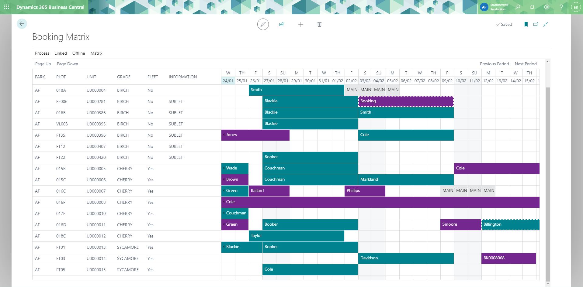 Booking Matrix e