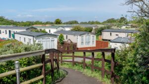 Pathway leading to holiday caravans at Retreat Caravan Park